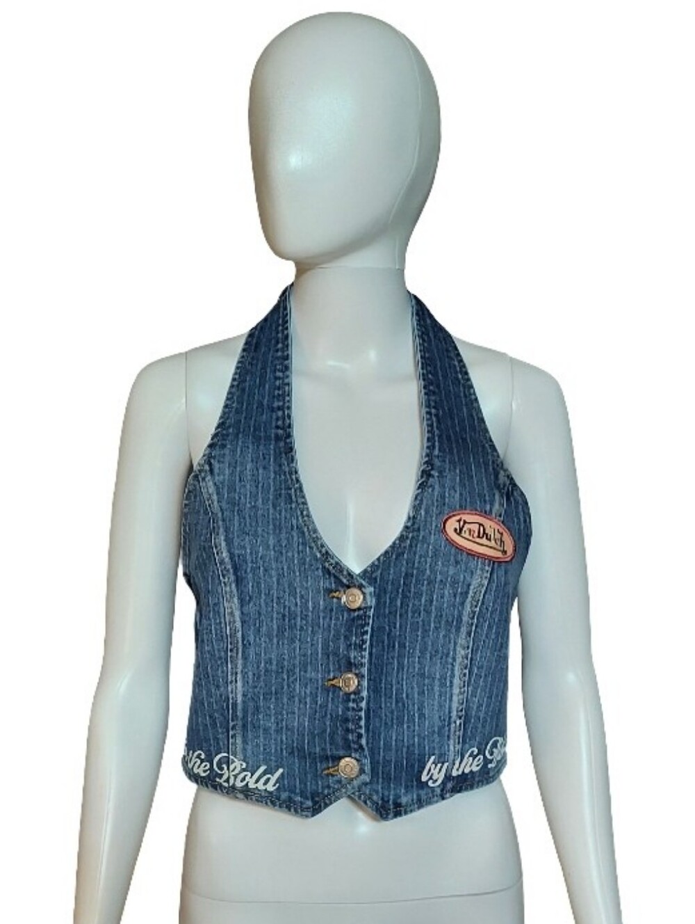 Von Dutch Pin Stripe Denim Halter Vest